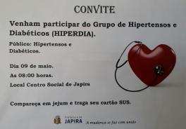 JAPIRA REALIZA O HIPERDIA NO DIA 09 DE MAIO