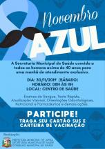 Em virtude do NOVEMBRO AZUL, a secretaria Municipal de saúde de Japira convida você HOMEM com mais de 40 anos para comparecer no POSTO DE SAÚDE, neste sábado, dia 30, das 08 às 11 horas da manhã.