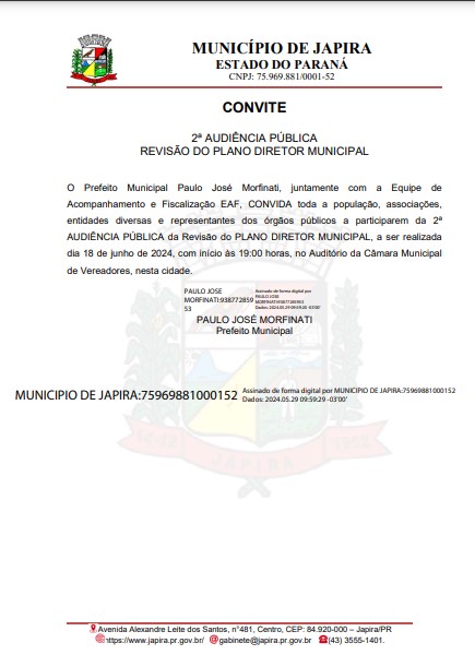 2° AUDIÊNCIA PÚBLICA | REVISÃO DO PLANO DIRETOR MUNICIPAL - PDM DE JAPIRA