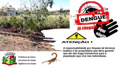 À Prefeitura de Japira, junto com a Secretaria Municipal de Saúde vem comunicar, a todos os proprietários de terrenos baldios