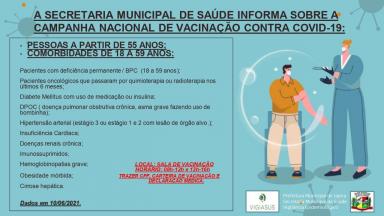 Informativo campanha nacional de vacinação contra a COVID-19.