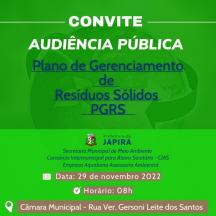 AUDIÊNCIA PÚBLICA  PLANO DE GERENCIAMENTO DE RESÍDUOS SÓLIDOS - PGRS
