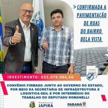 - CONVÊNIO COM O GOVERNO DO ESTADO GARANTE RECURSOS PARA A PAVIMENTAÇÃO DAS RUAS DO BAIRRO BELA VISTA